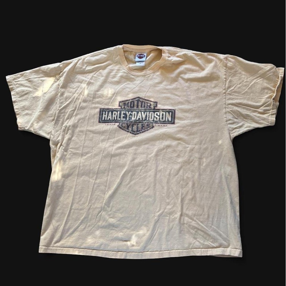 Harley Davidson Mobile Bay Alabama T-Shirt Mens 3XL Tan Cotton Biker Graphic Tee